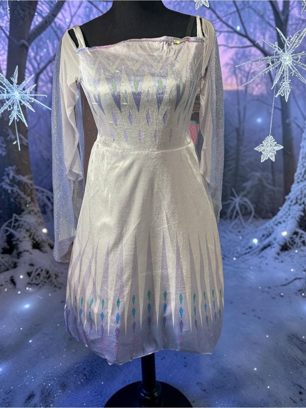 Disney White Iridescent Long-Sleeve Princess Dress with Lavender & Teal Accents
